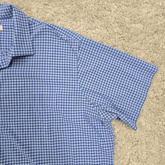 Peter Millar Men Shirt 2XL Blue Plaid Featherweight Button Front Short Sleeve - Picture 3 of 11